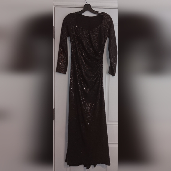 BEAUTIFUL DAVID MEISTER WOMEN'S FORMAL GOWN LONG SLEEVE SEQUINS  SIZE 4 BROWN - Picture 2 of 5